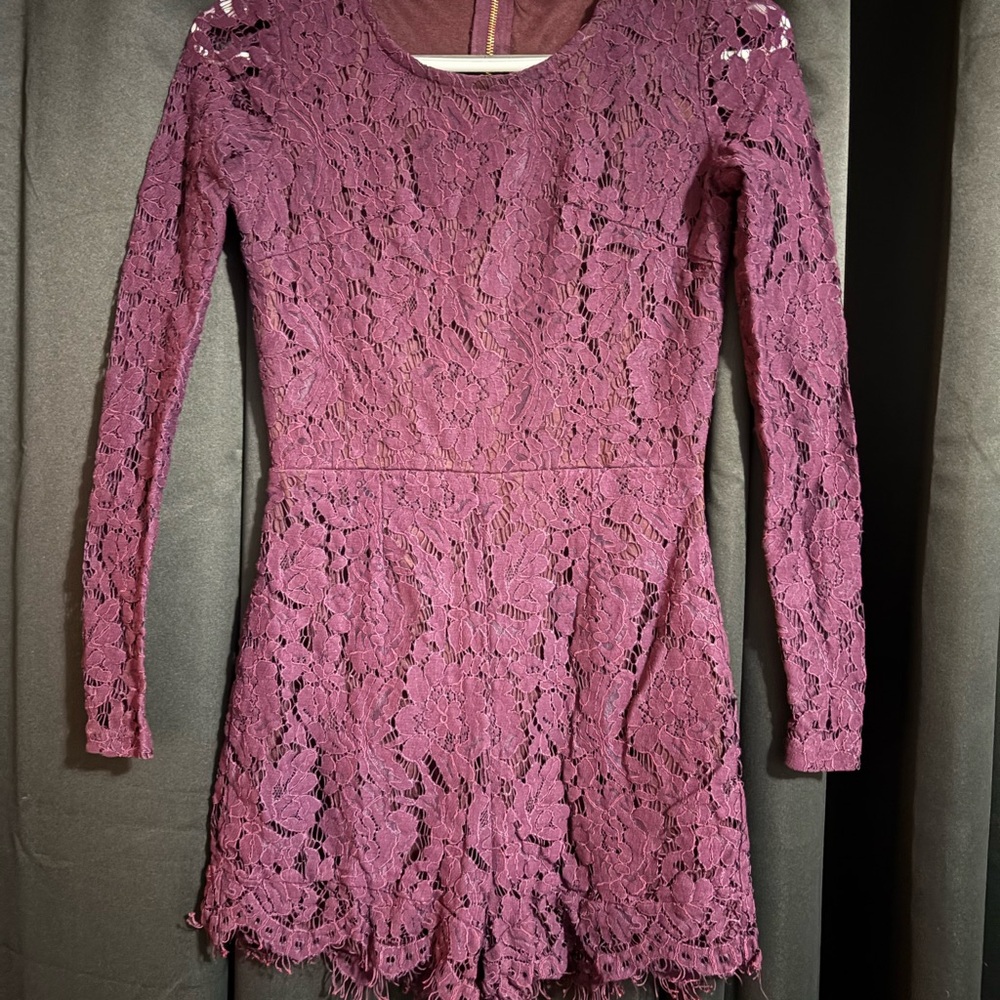 Charlotte Russe Lace Long Sleeve Romper - Purple